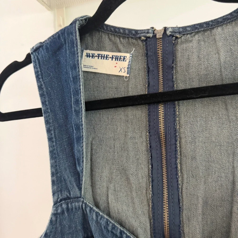Free People We The Free Match Point Denim Jumpsuit Dark Wash XS‎ Overalls Boho